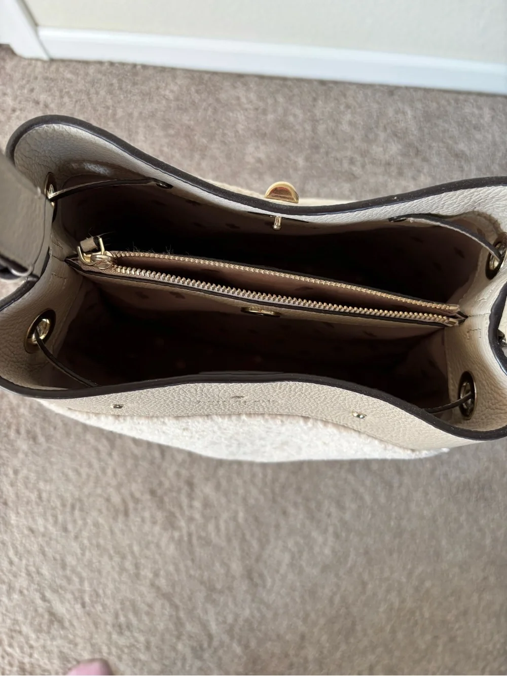 kate spade Beige Shearling & Pebbled Leather Shoulder Bag